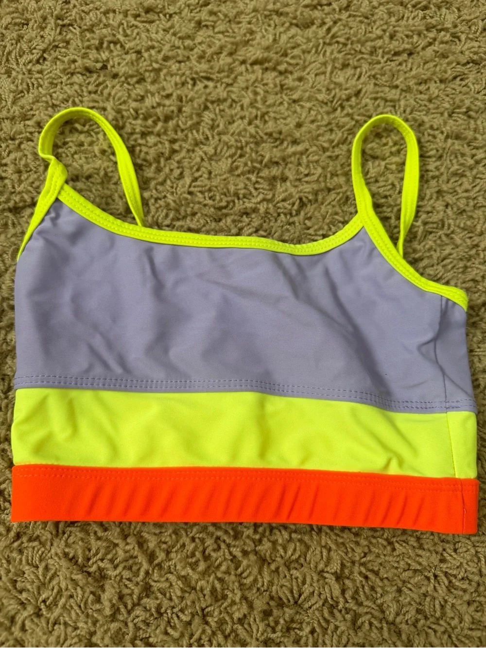 Girls Colorblock Dance Crop Top - Lavender, Neon Yellow & Orange